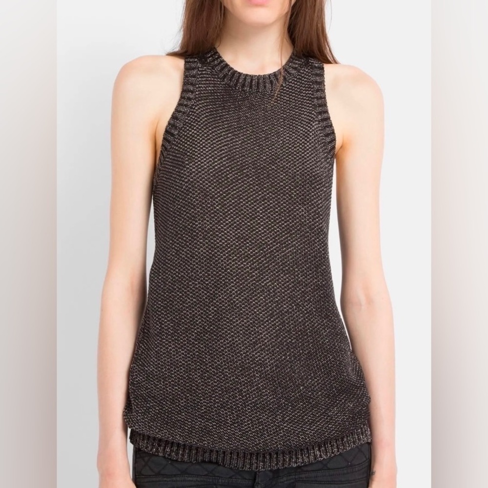 Maje Metallic Twist Back Knit Sweater Tank‎ Black Gold 1 S